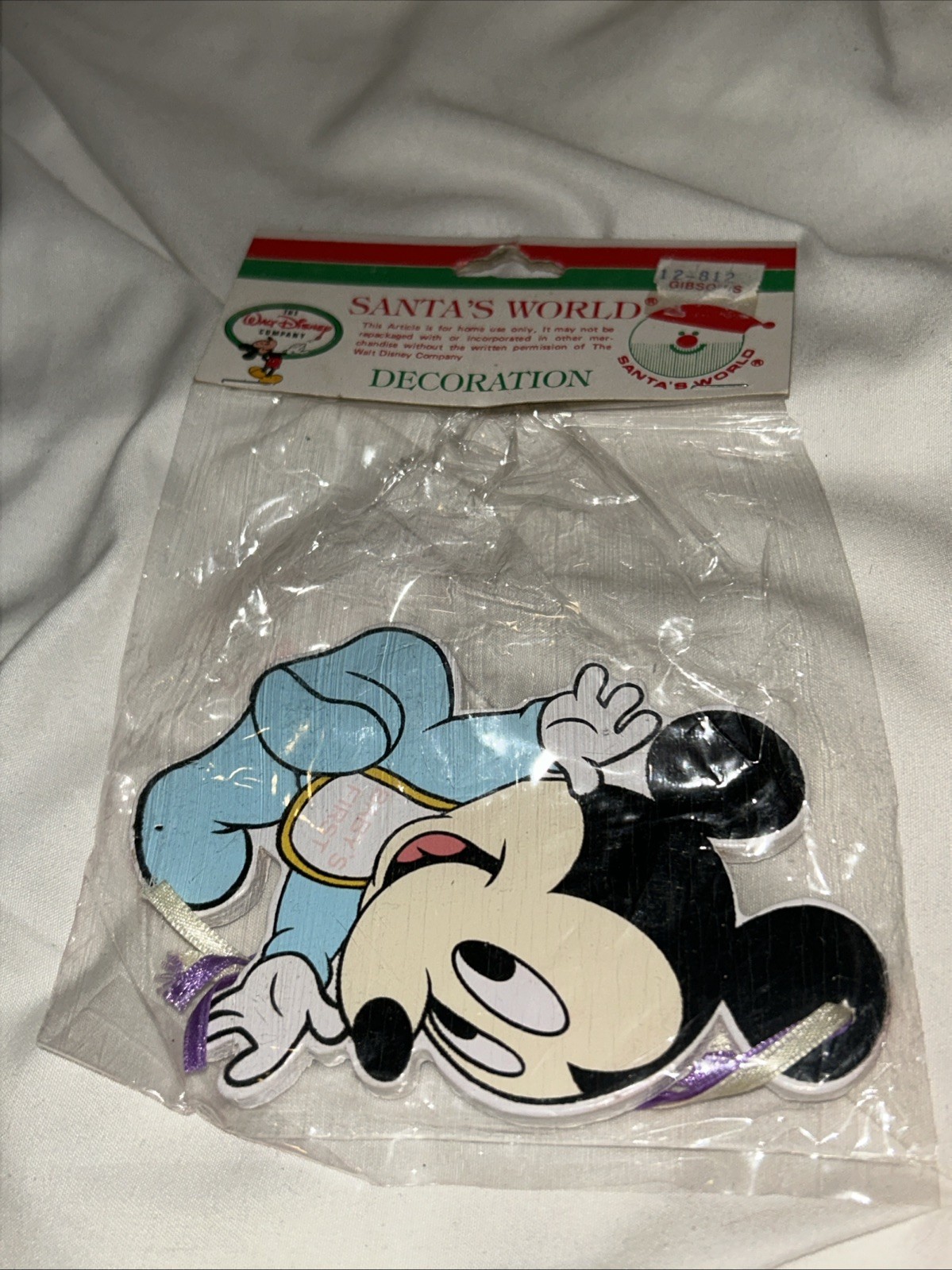 Vtg 1980s Disney Babies Mickey Mouse Christmas Ornament Santa\'s World Kurt Adler