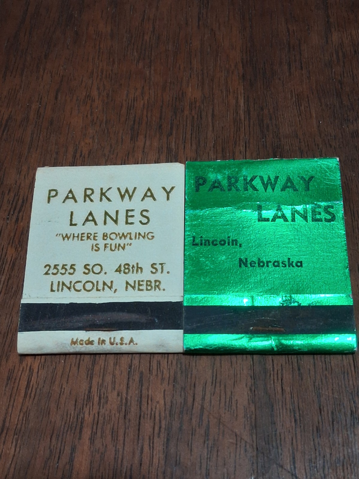 2 Vintage Parkway Lanes Matchbooks Lincoln Nebraska