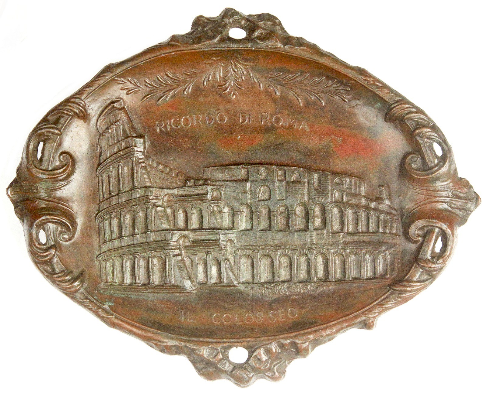 Antique Vintage Italian Grand Tour Travel Souvenir Rome Colosseum Metal Plaque