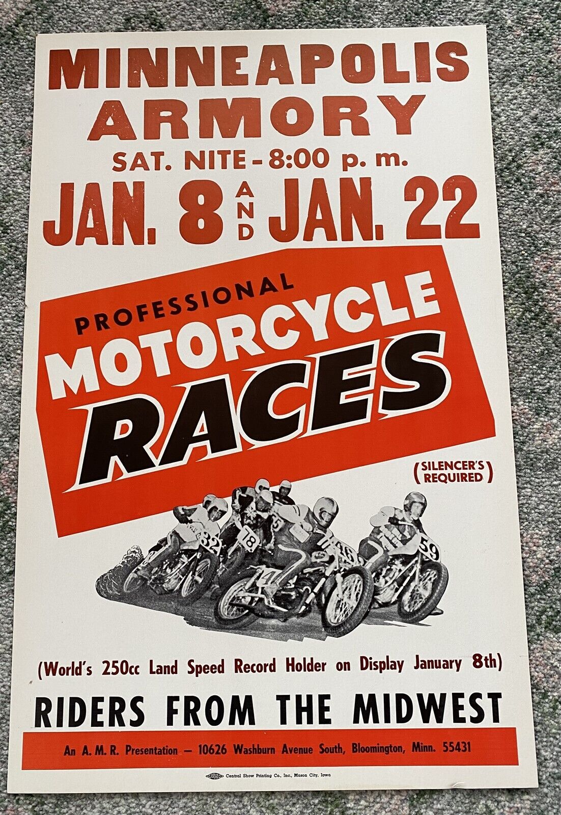 Original Vintage Poster Motorcycle Races Minneapolis Armory 22