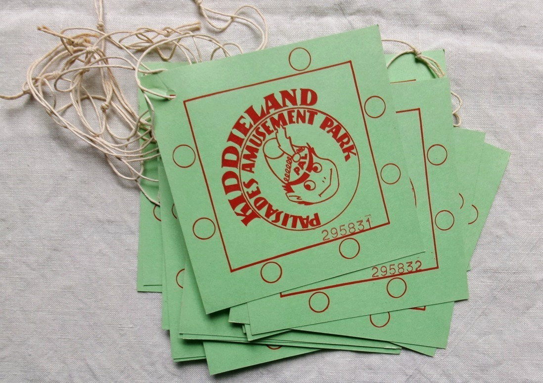 Rare Lot 18 Punch Tickets Palisades Amusement Park Kiddieland 7 Rides $1 UNUSED