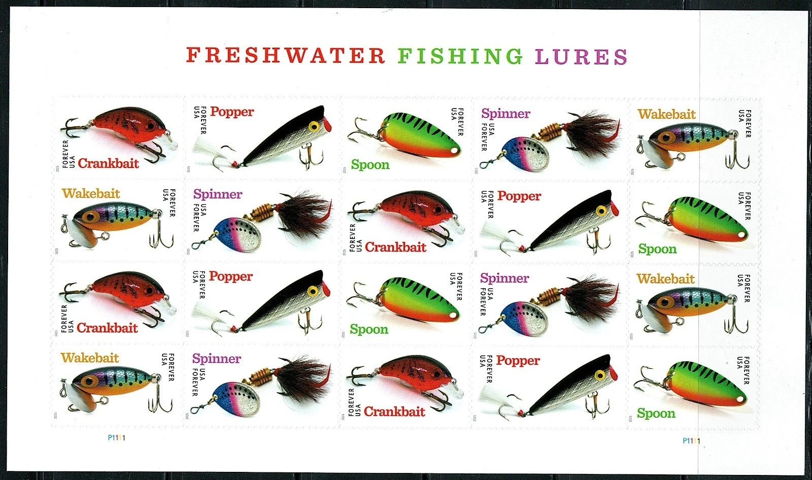 2025 USPS Freshwater Fishing Lures Forever Stamps Scott# 5961-65 (MNH) -100 PCS