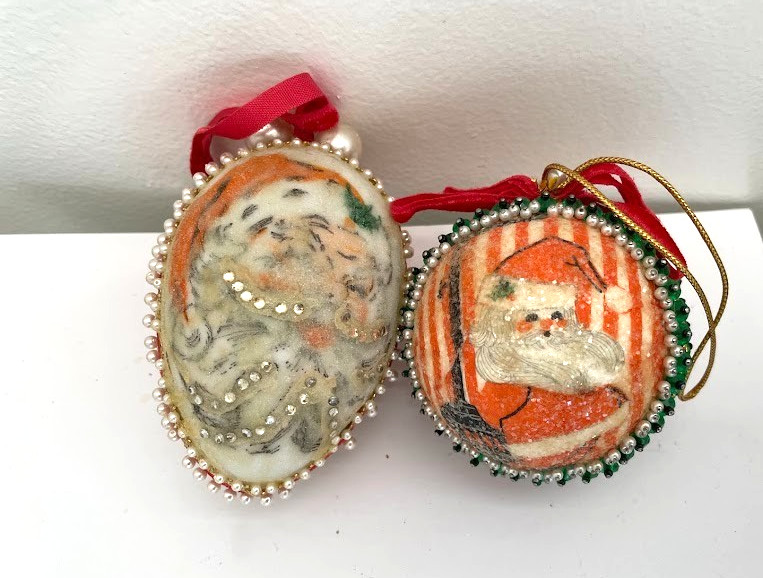 2 VTG  Christmas Ornament Victorian St Nick Santa Claus Decoupage HANDMADE craft