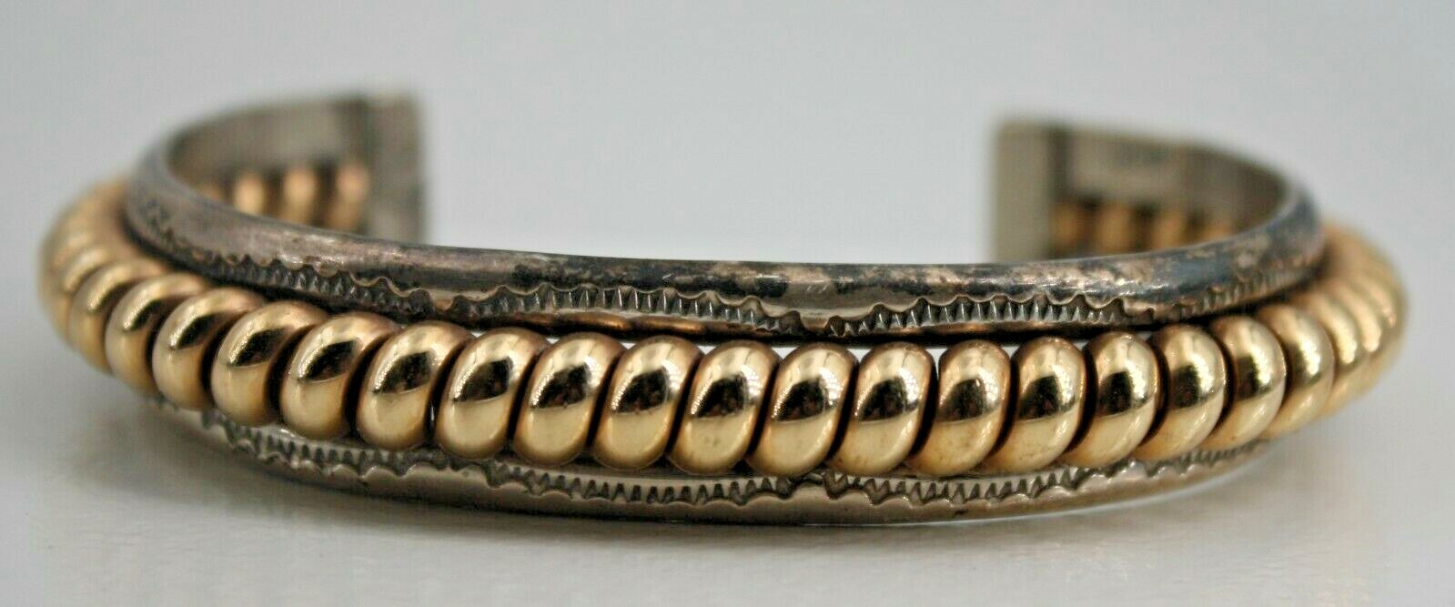 Vintage Tahe Sterling 1/20th 12K Gold Filled Cuff Two Tone Bracelet Navajo 6.75