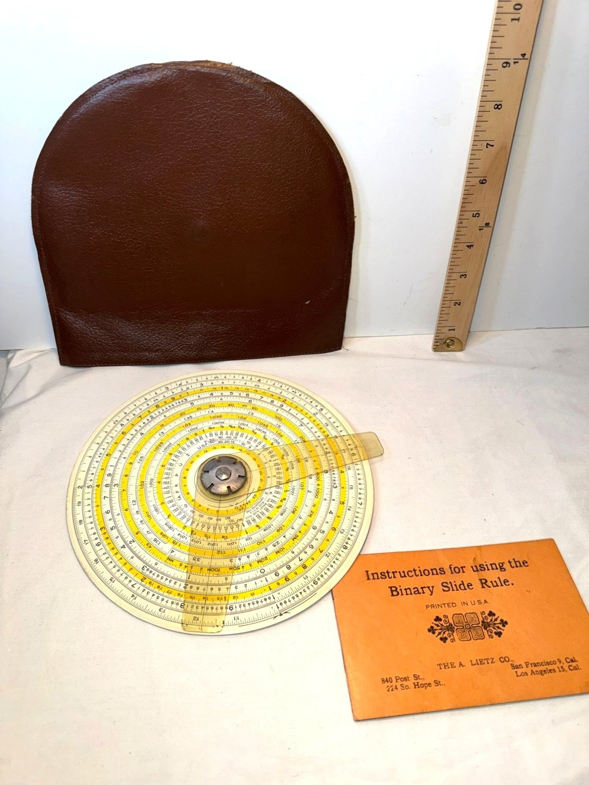Lietz Circular Binary Slide Rule Calculator Lietz Vintage USA 1931 Brown Case