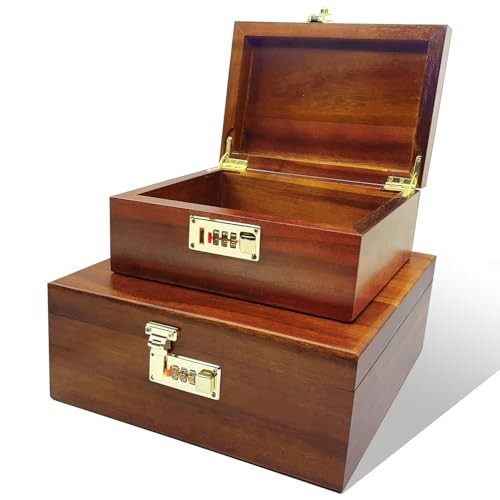 2pcs Locking Wooden Keepsake Box,Large Acacia Wooden Box with Code Lockb 2pcs