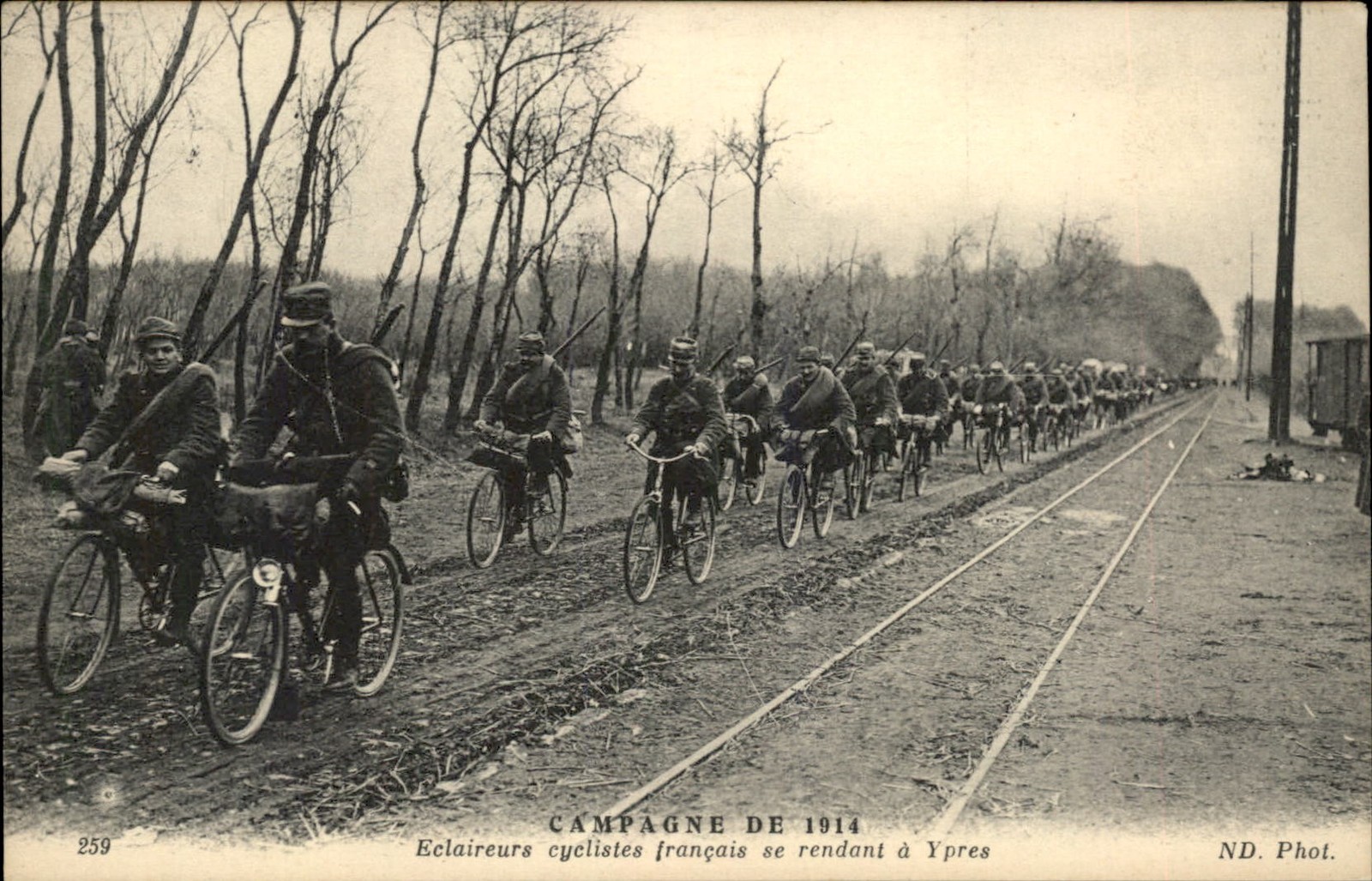WWI Cyclists Bicycles French Going to Ypres c1914 Vintage Postcard