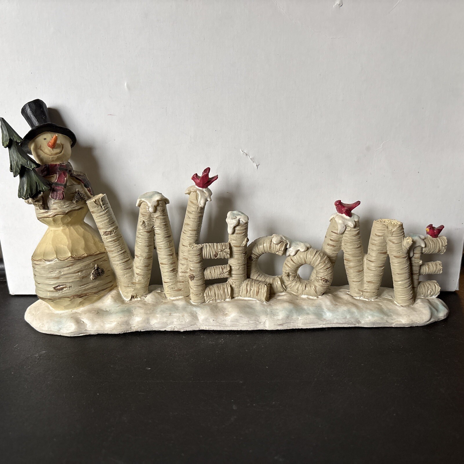 Vintage TII Collections Resin Snowman Cardinals Welcome Figure