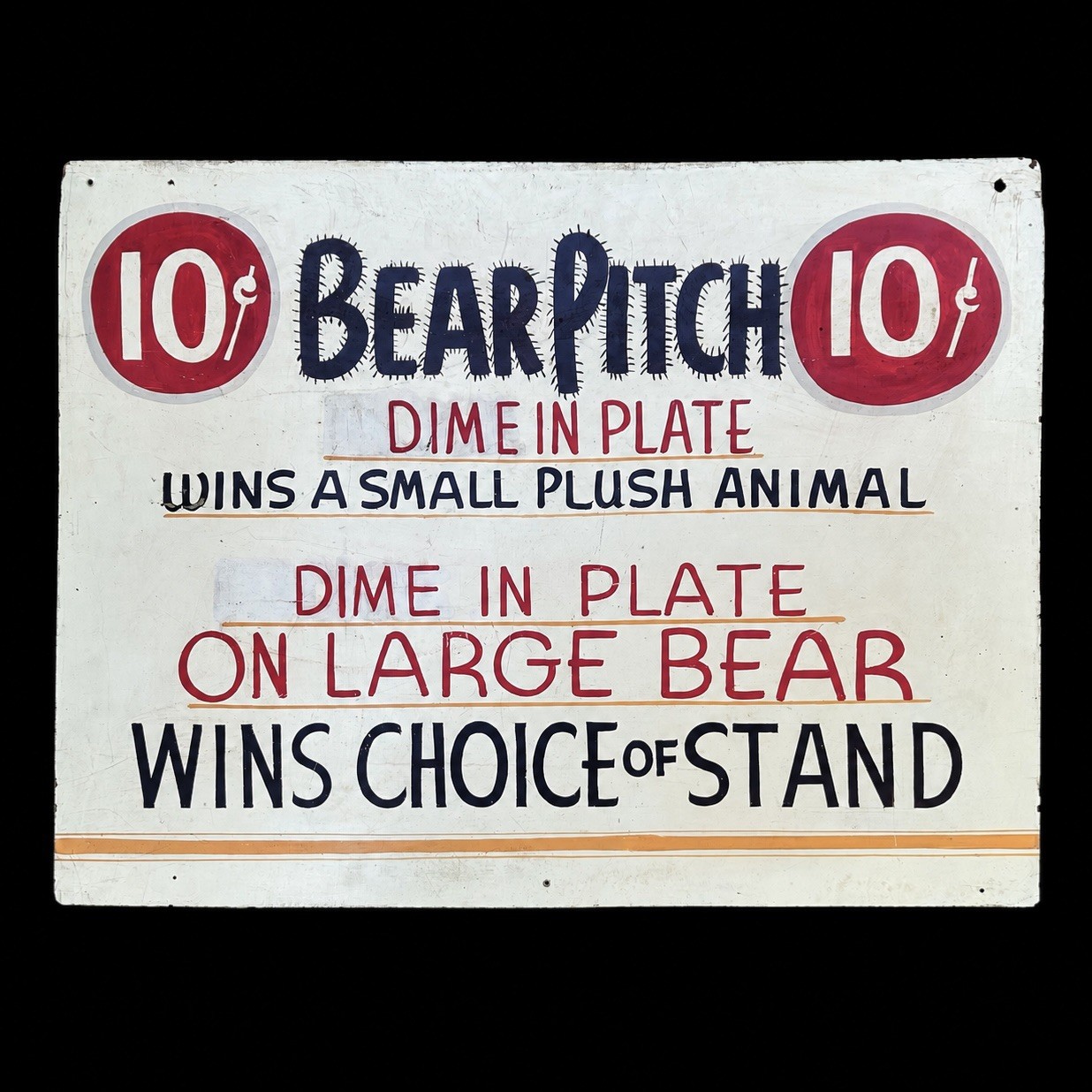 Vintage 1950s Bear Pitch Carnival Game Sign 5¢ 10¢ Wildwood NJ Boardwalk 24 x 32