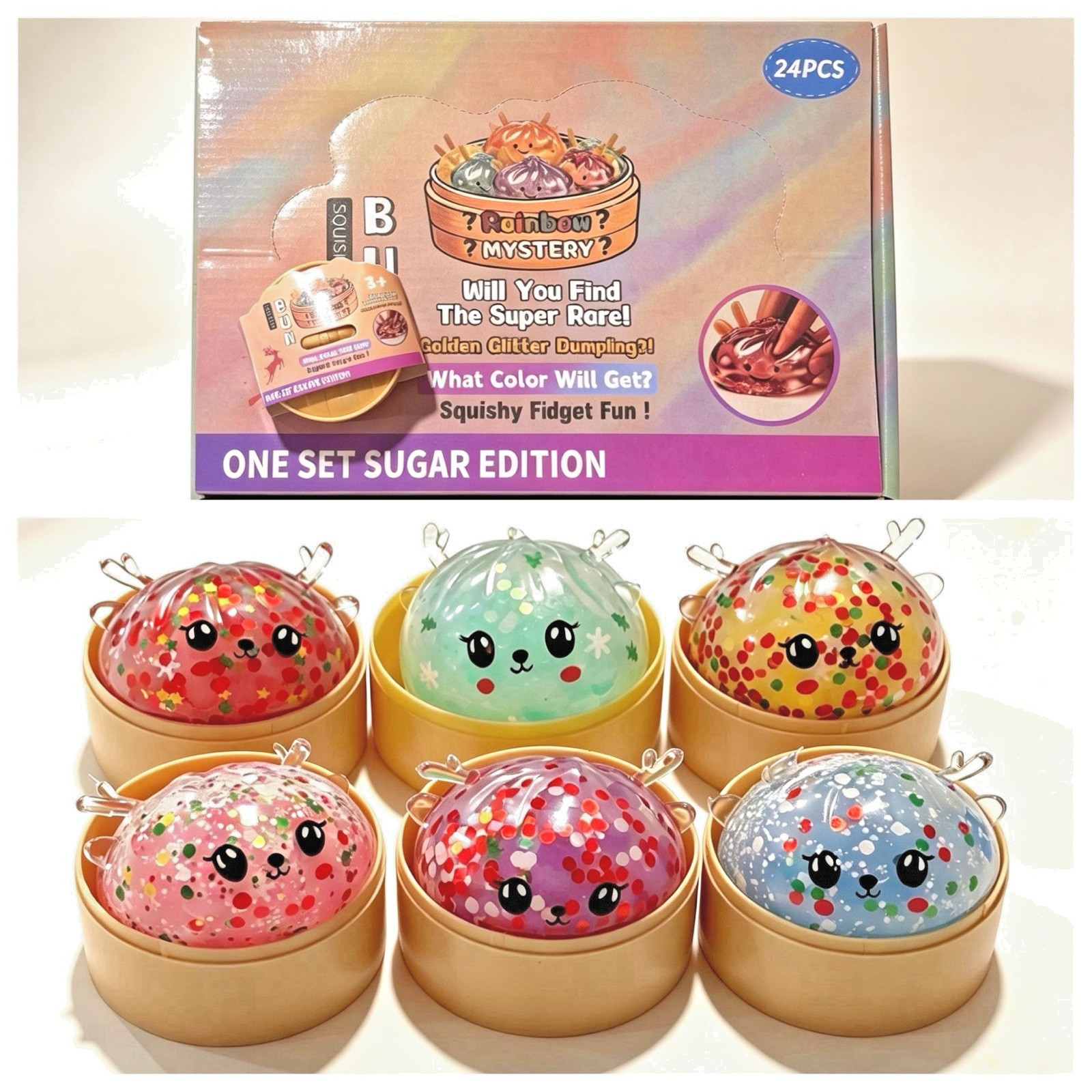New 24 Pack Christmas Reindeer Dumpling Buns Mini Squishy Toys Sensory Bundle