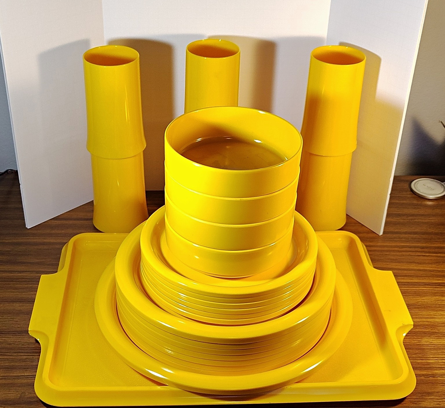 Vintage Yellow Melamine Ingrid Chicago Ltd Space Age Picnic Set