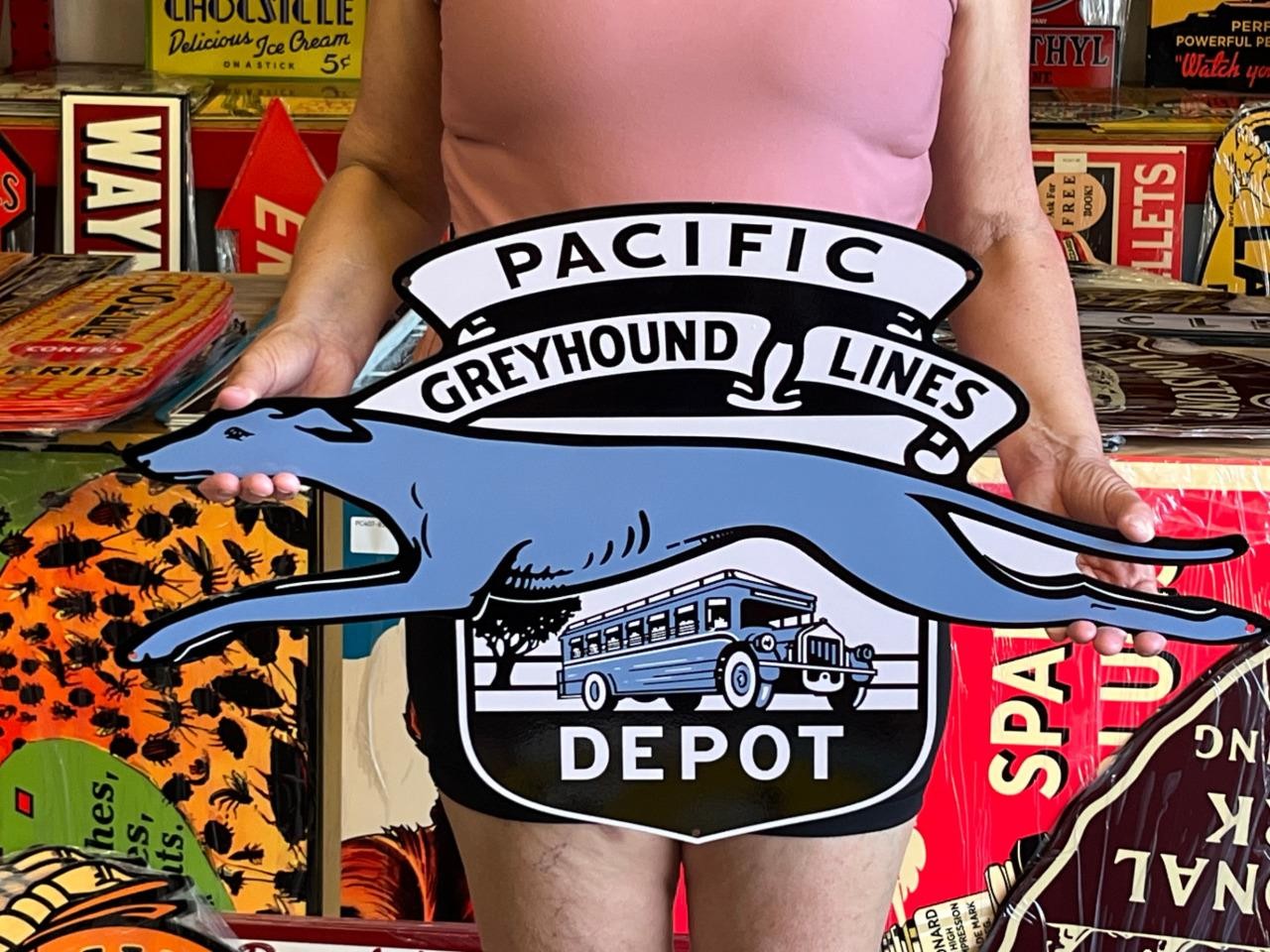 Vintage Style Metal Sign Pacific Greyhound Lines NOT Porcelain 28x16 Made USA