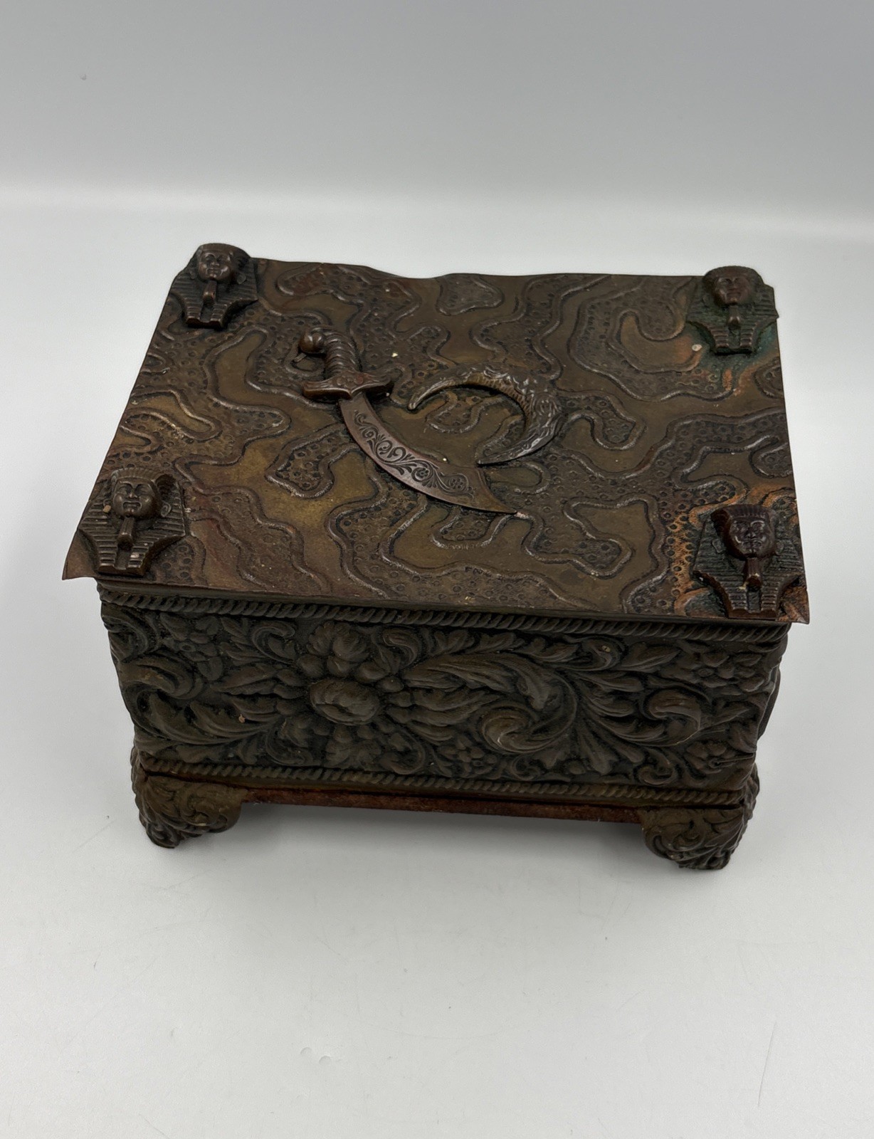 Antique 1920'S Deco Copper Egyptian Revival With Steel Bottom Hand Soldered