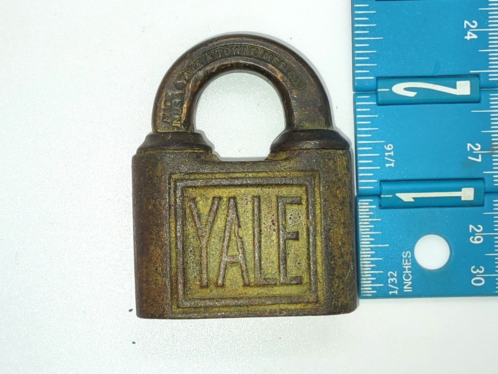 Antique Yale Push Key Cast Iron and Brass Padlock no key