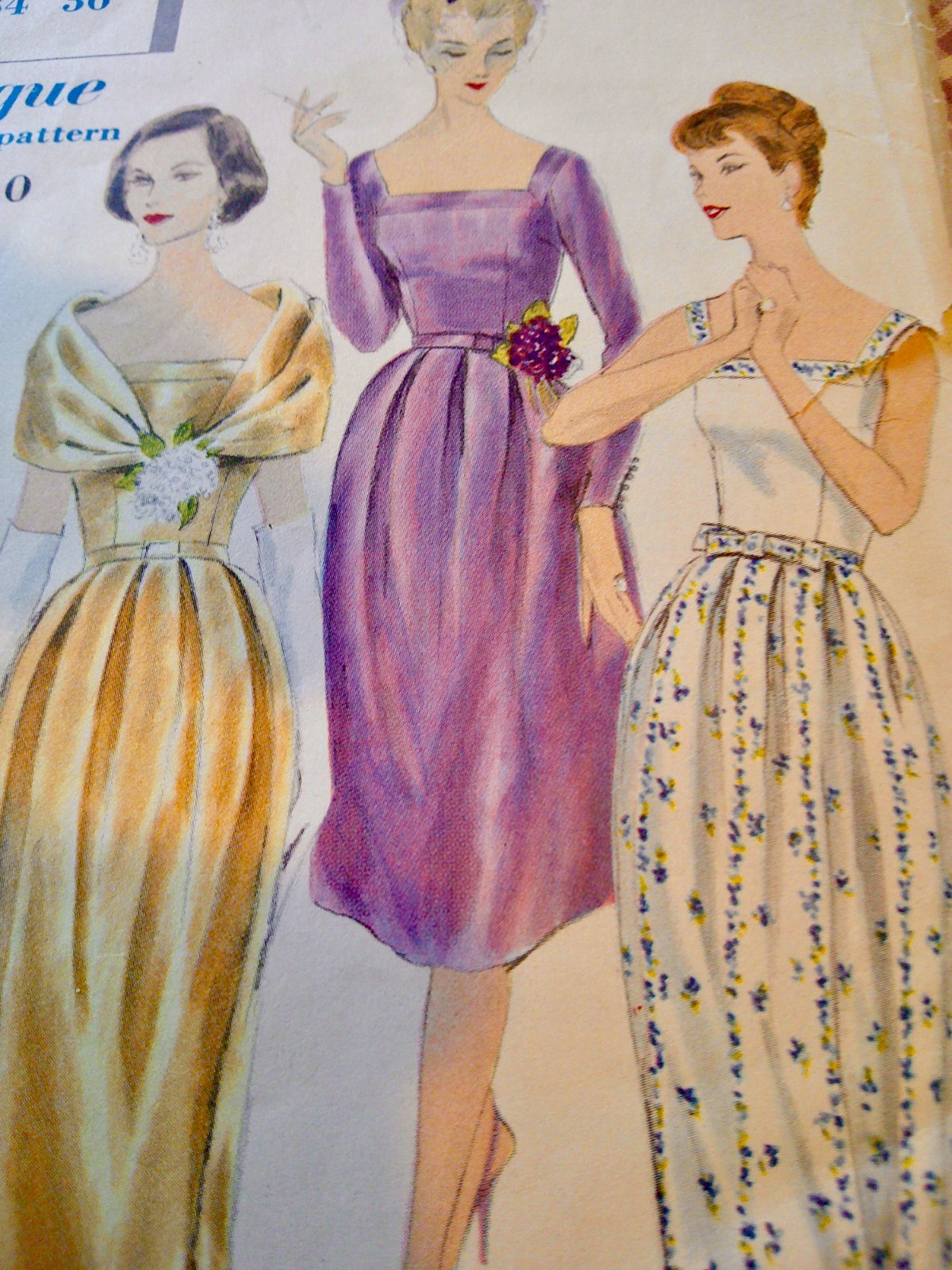 RARE 1950s Vogue Special Design Misses\' Cocktail Evening Dress and Fichu Size 14