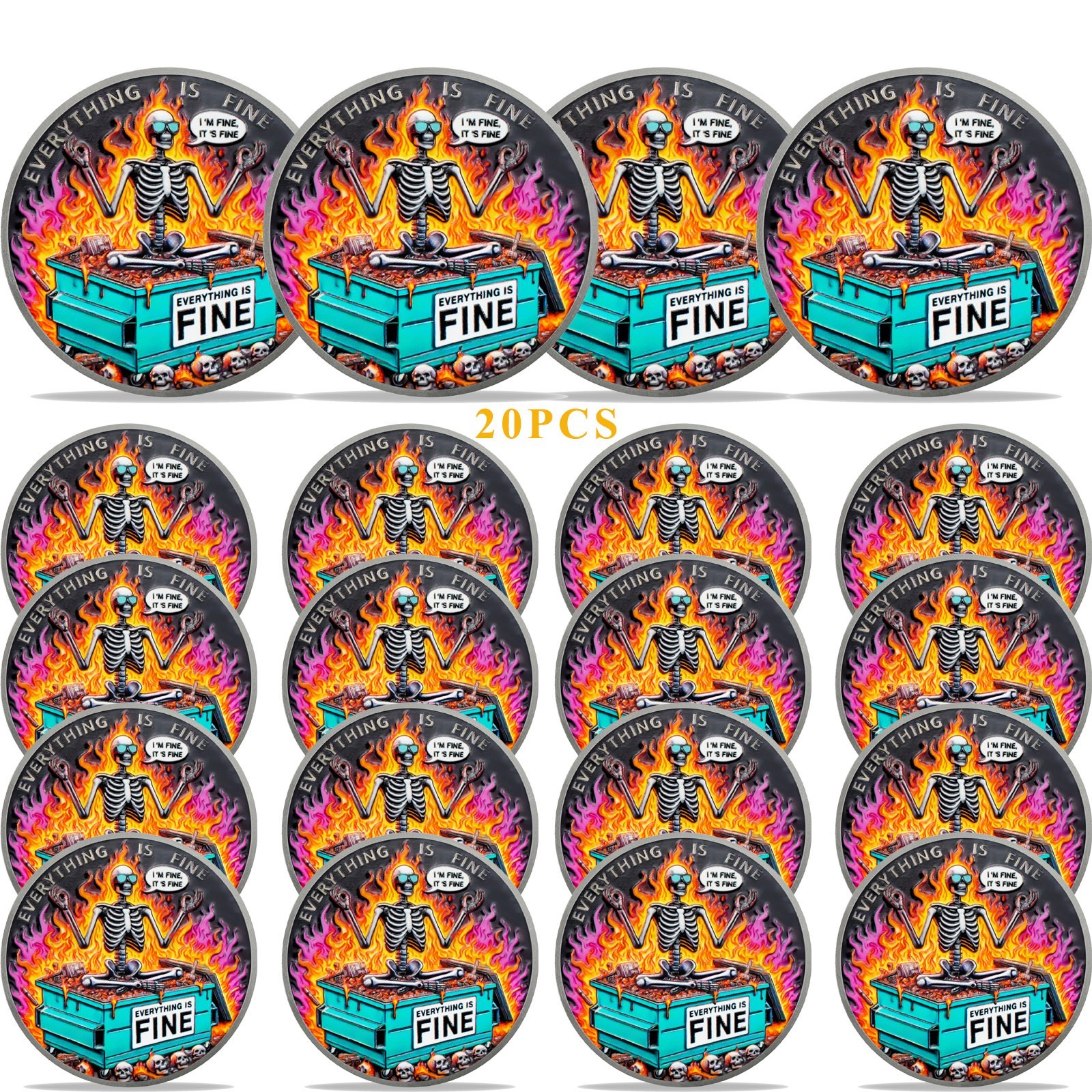 20pcs Novelty Dumpster Fire Skeleton Challenge Coin Office Decor Thank You Gifts