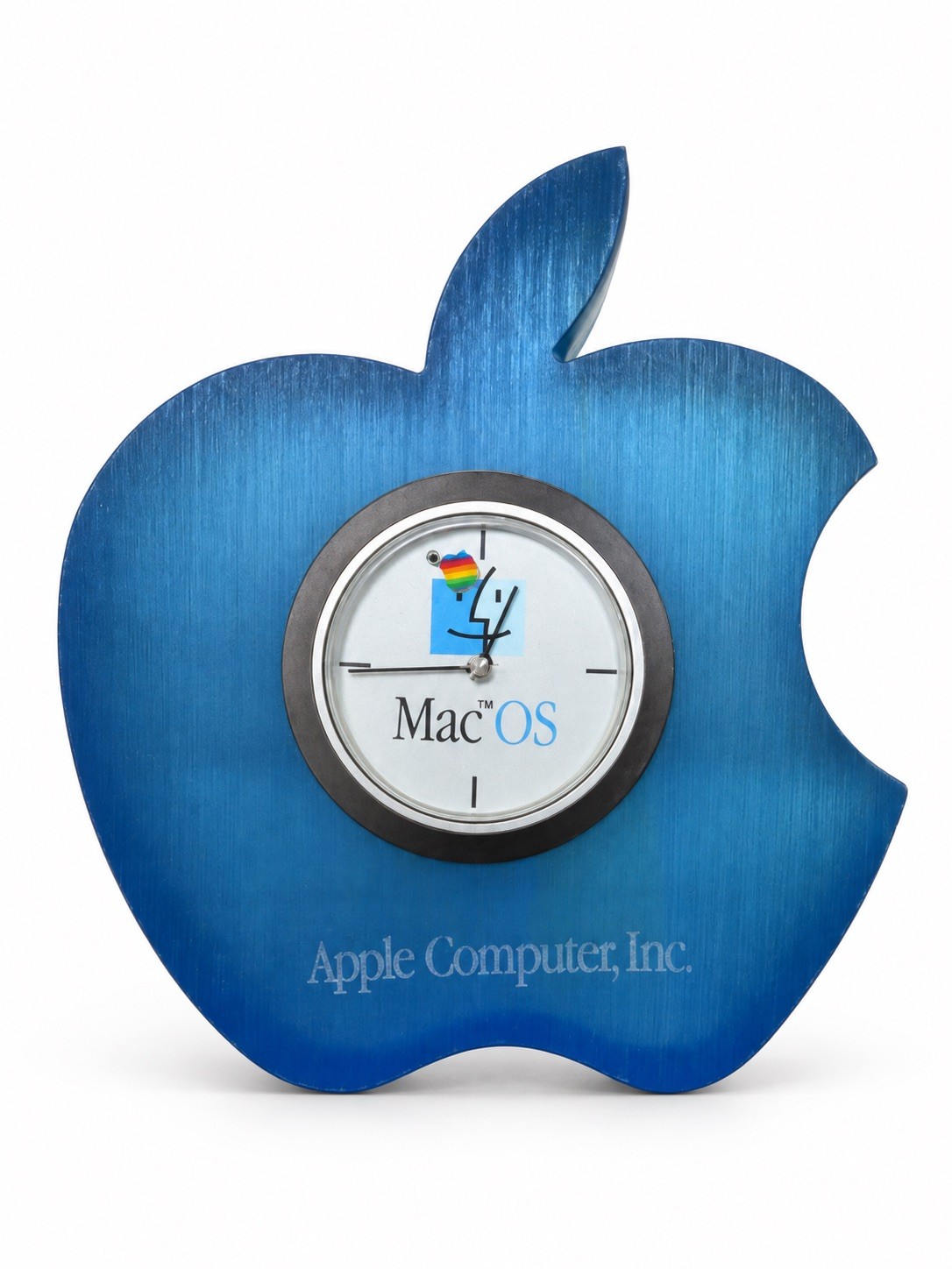 Apple Computer, Inc. Blue Apple Logo Mac OS Analog Metal Desk Clock w/ Box