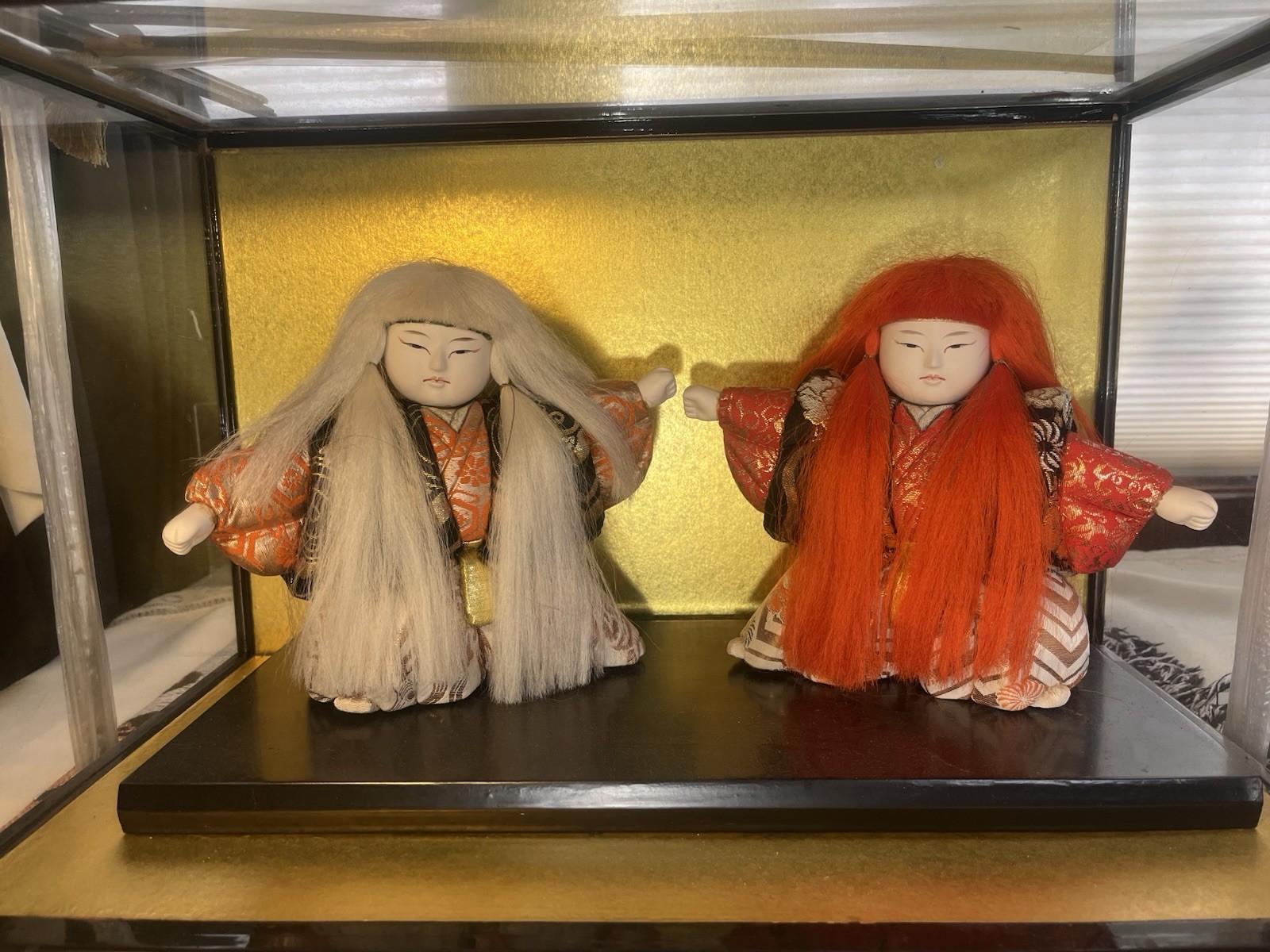 Vintage Japanese Kabuki Kimekomi Kimono Noh Theater Doll Pair