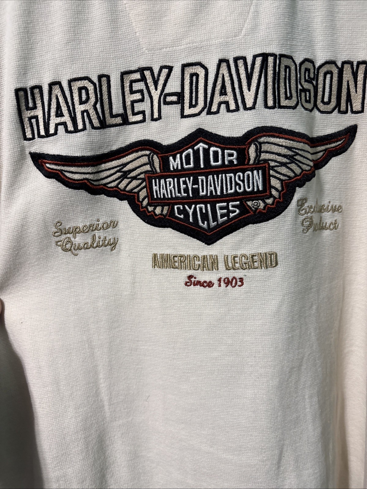 Vtg Harley Davidson Henley Shirt Mens XL Cream Long Sleeve AM Legend 90’s Y2K