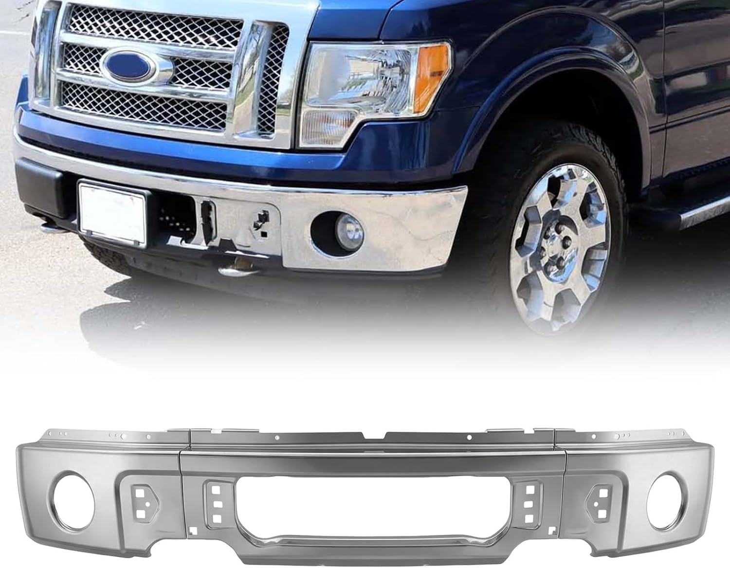 3PCS Front Bumper Face Bar Chrome Steel Silvery Compatible with 2009-2014 Ford F