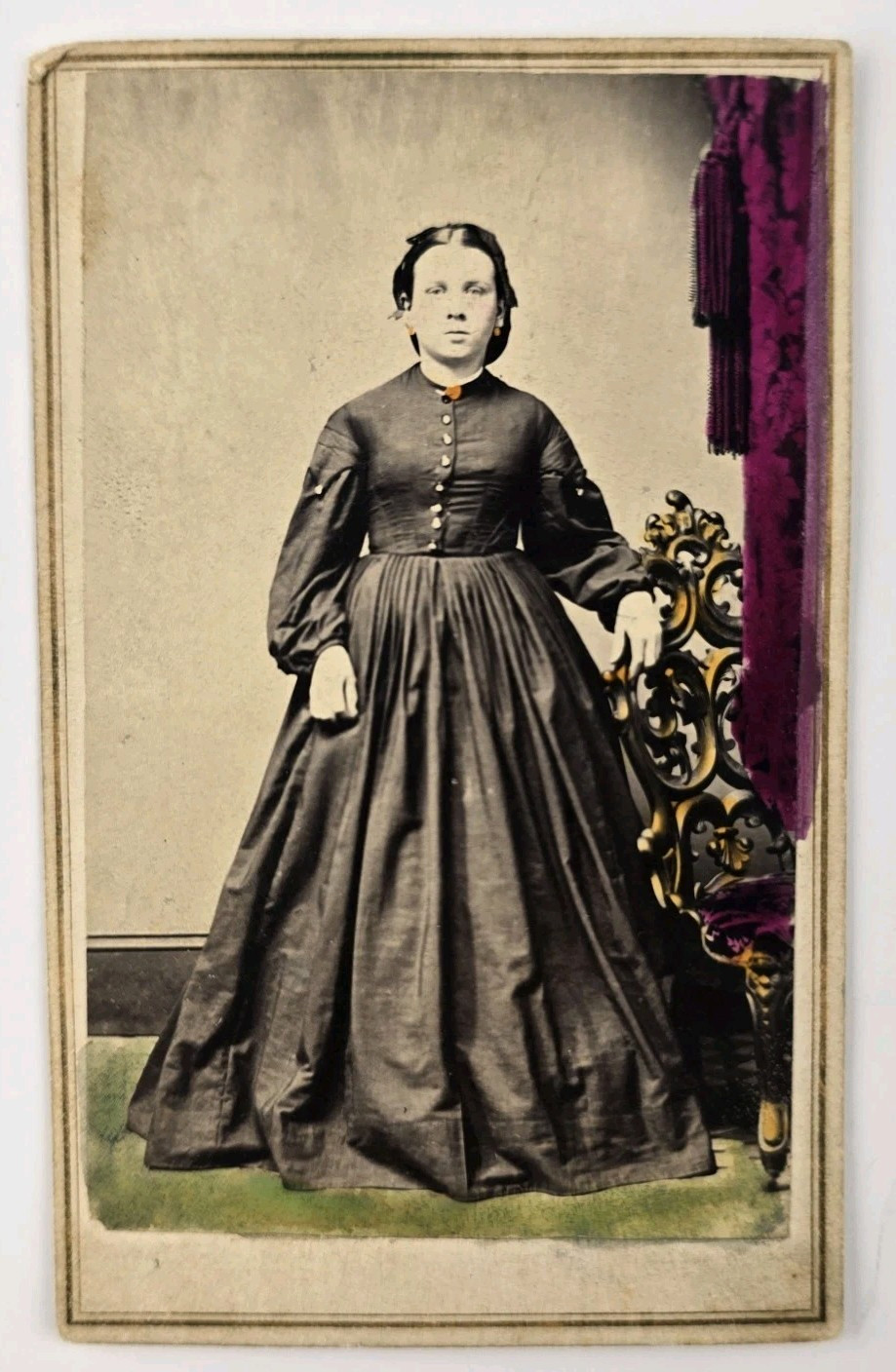 Antique CDV Photo Pretty Victorian Woman Hand Tinted Unique Lachman Philadelphia