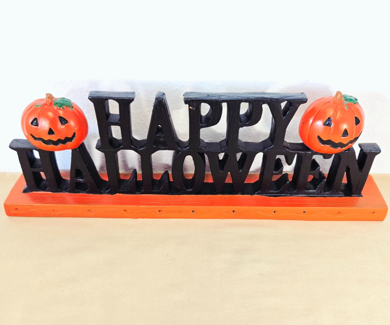 Happy Halloween Black Resin Sign Tabletop Mantel Home Decor 16