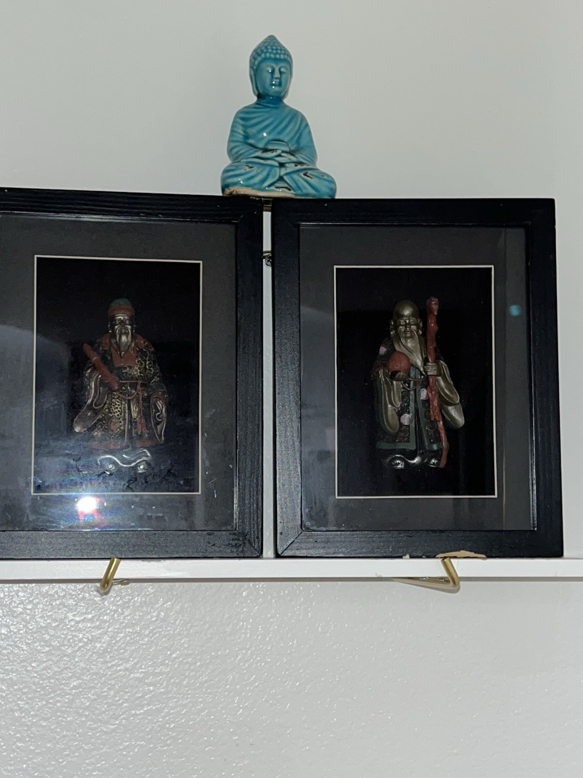 PAIR Vintage 3D Shadow Box Art with Wood Frame WARRIOR EMPEROR Chinese 6x8\