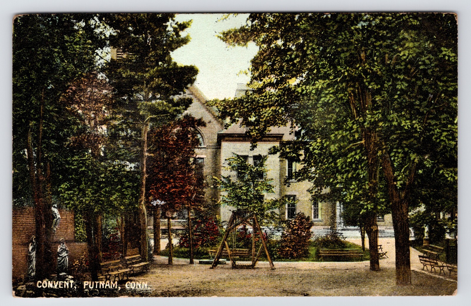 Putnam Connecticut CT Convent Courtyard Swing Garden Postcard 1908