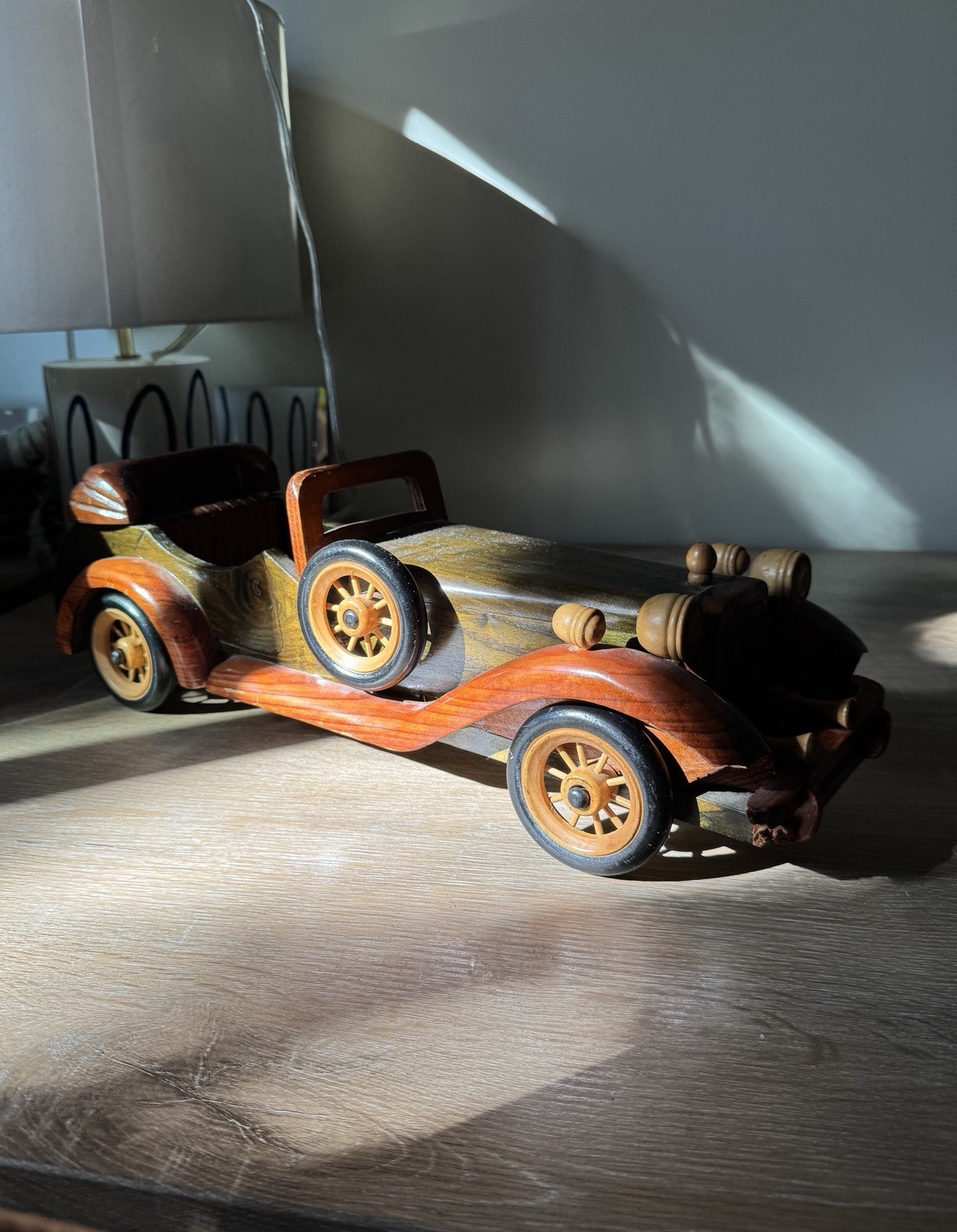 Vintage Handcrafted Wooden Model Car Wooden Roadster Collector & Home Decor