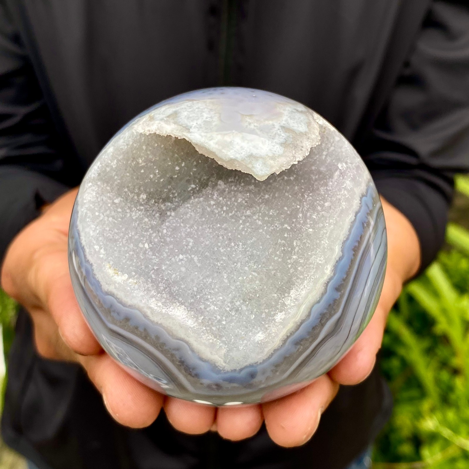 1.19LB Natural Open Smile Agate Sphere Purple Crystal Geode Healing Wealth Colle