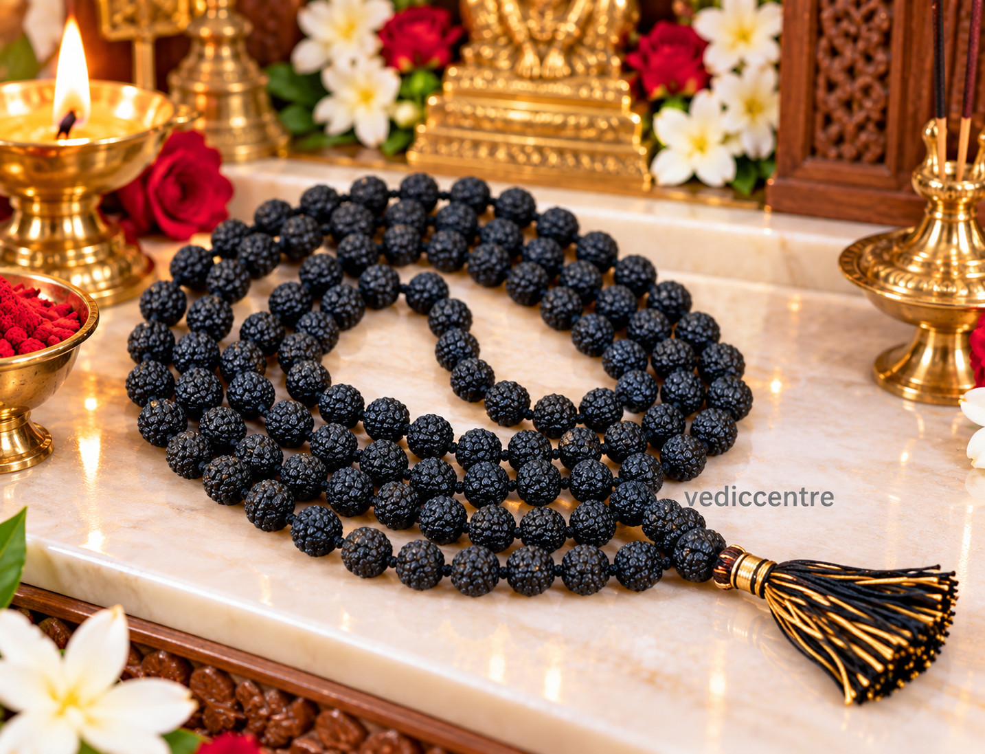 Rare Non Dye Original Black Rudraksha Mala 108 + 1 Beads 7 Mm Size Necklace