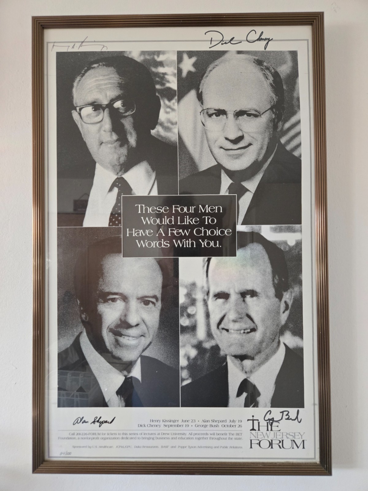 Alan Shepard Dick Cheney Henry Kissinger GBush Signed 16x24 Framed Poster NASA
