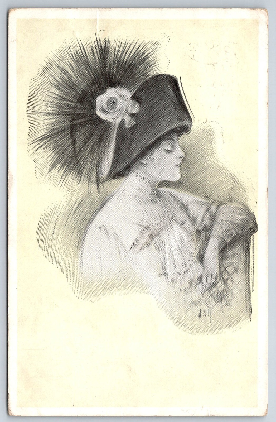 Artist Sketch~Victorian Fashion Lady In Large Spiky Hat~c1910 Vintage Postcard Artist Sketch~Victorian Fashion Lady In Large Spiky Hat~c1910 Vintage Postcard