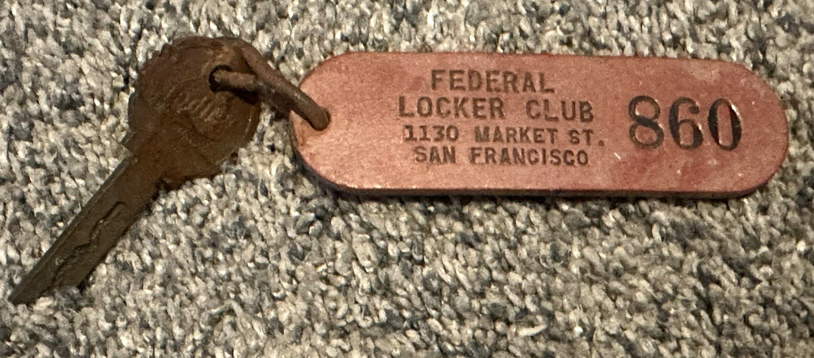 Vintage FEDERAL LOCKER CLUB 1130 Market St. SAN FRANCISCO Fob Key WWII  Wartime