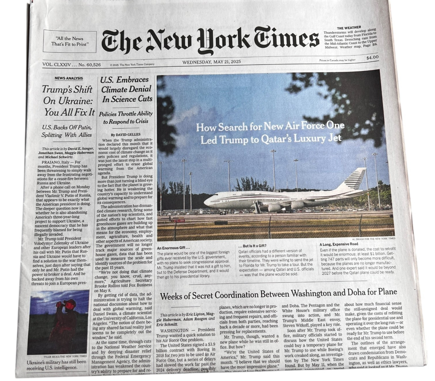 The New York Times Paper May 21 2025 How Search for New Air Force One Let Trump