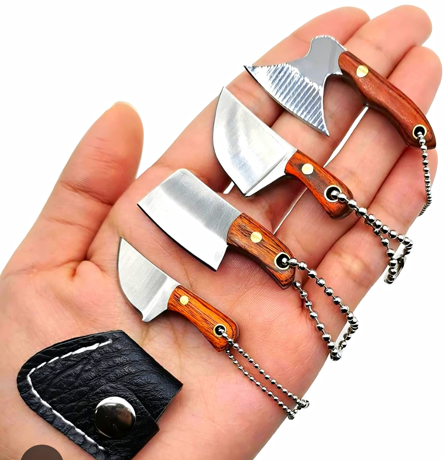 Set of 40 Mini Cleaver Blade Keychain Knife  Steel ,Wood Handle Full Tang