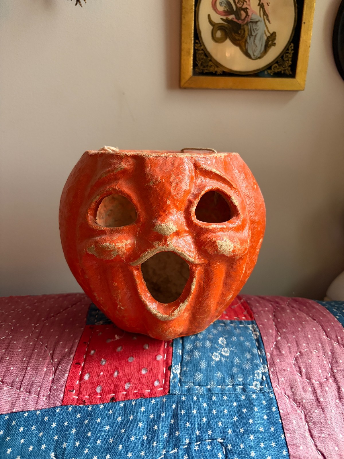 Antique Vintage Papier Mache Jack-O-Lantern Pumpkin Halloween Choir Boy
