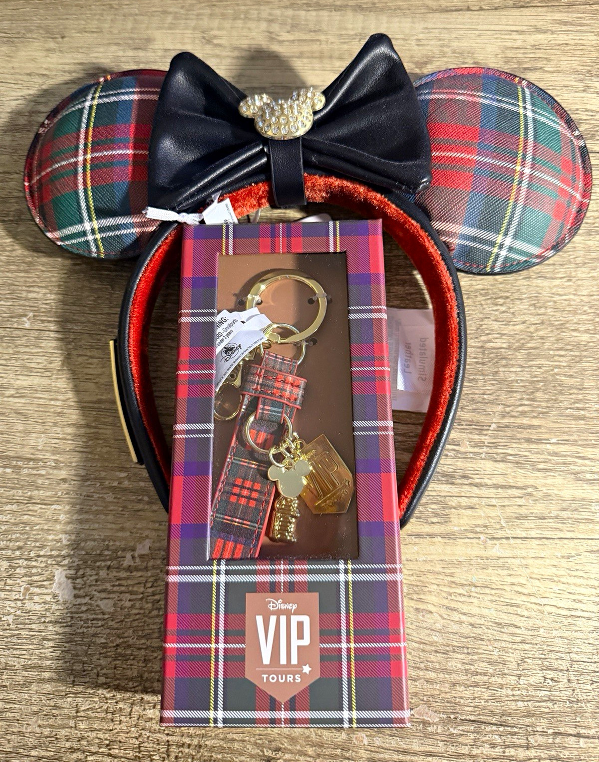 Disneyland VIP Tours Plaid Mickey Ears Headband + Keychain Set New w/ Tags