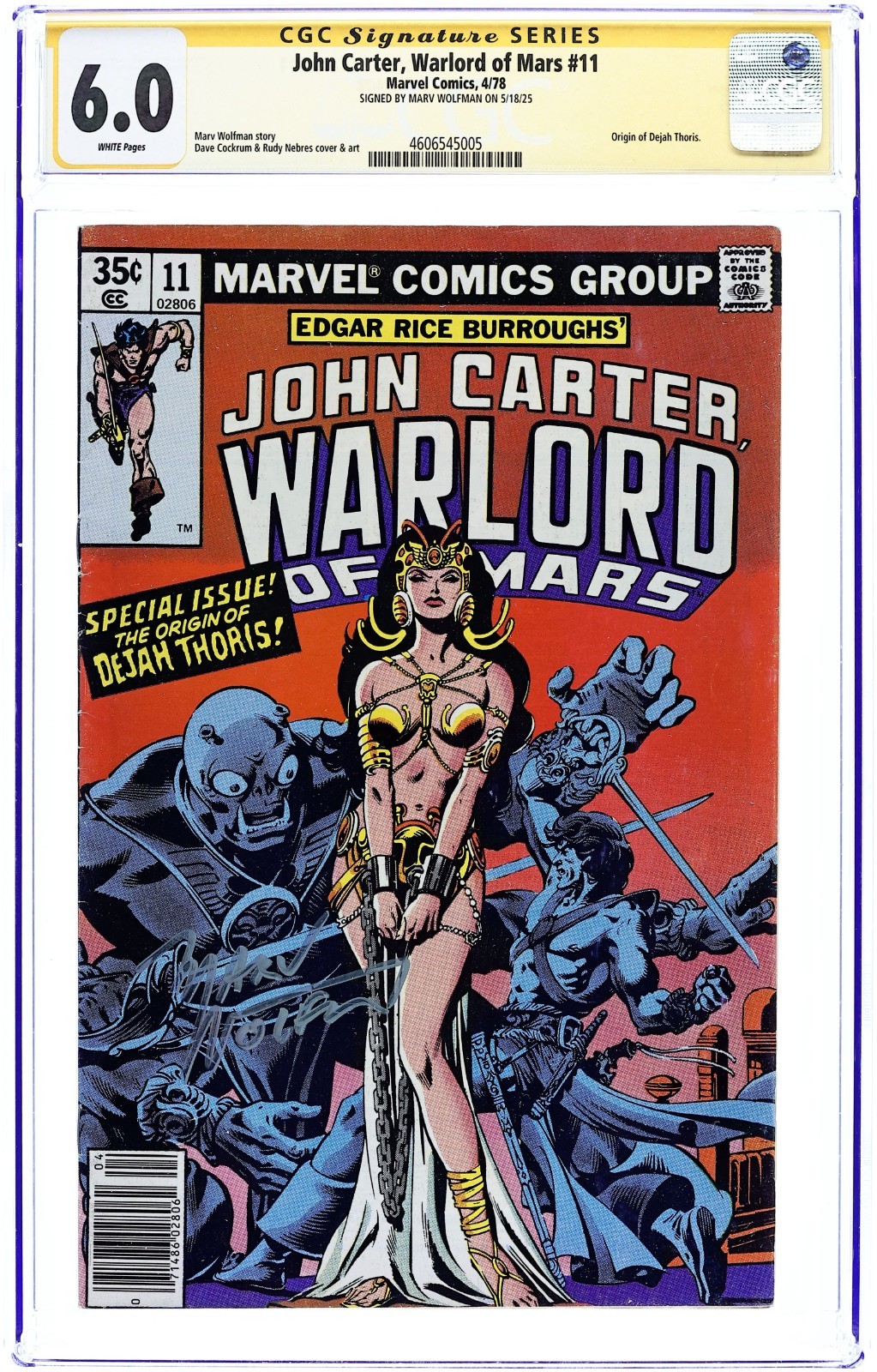 John Carter Warlord of Mars #11 - 1978 - CGC 6.0 SS - Signed by Marv Wolfman