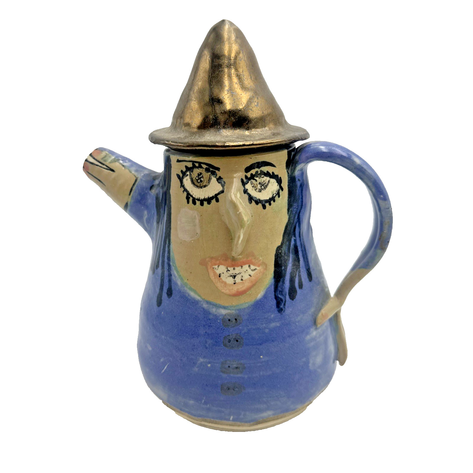 Handmade Ceramic Witch Teapot Studio Pottery Artist Signed Vintage 1991