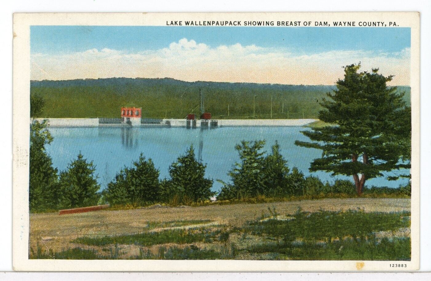 1937 - LAKE WALLENPAUPACK showing Breast of Dam, Wayne County, PA Postcard