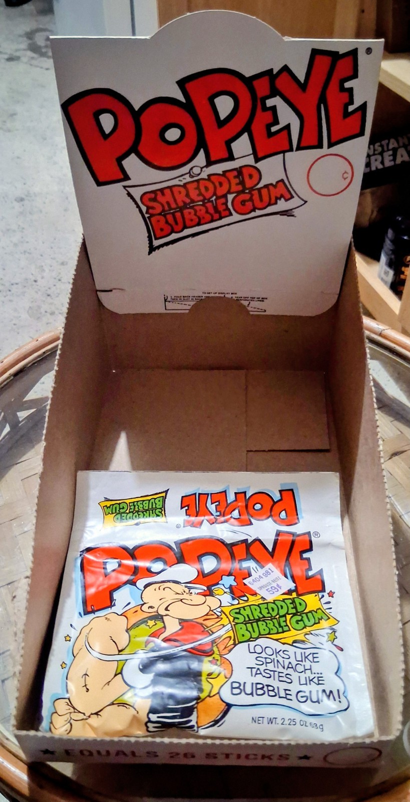 Vintage 1987 POPEYE SHREDDED  BUBBLE GUM Sealed Bag w/Store Display Box NOS.