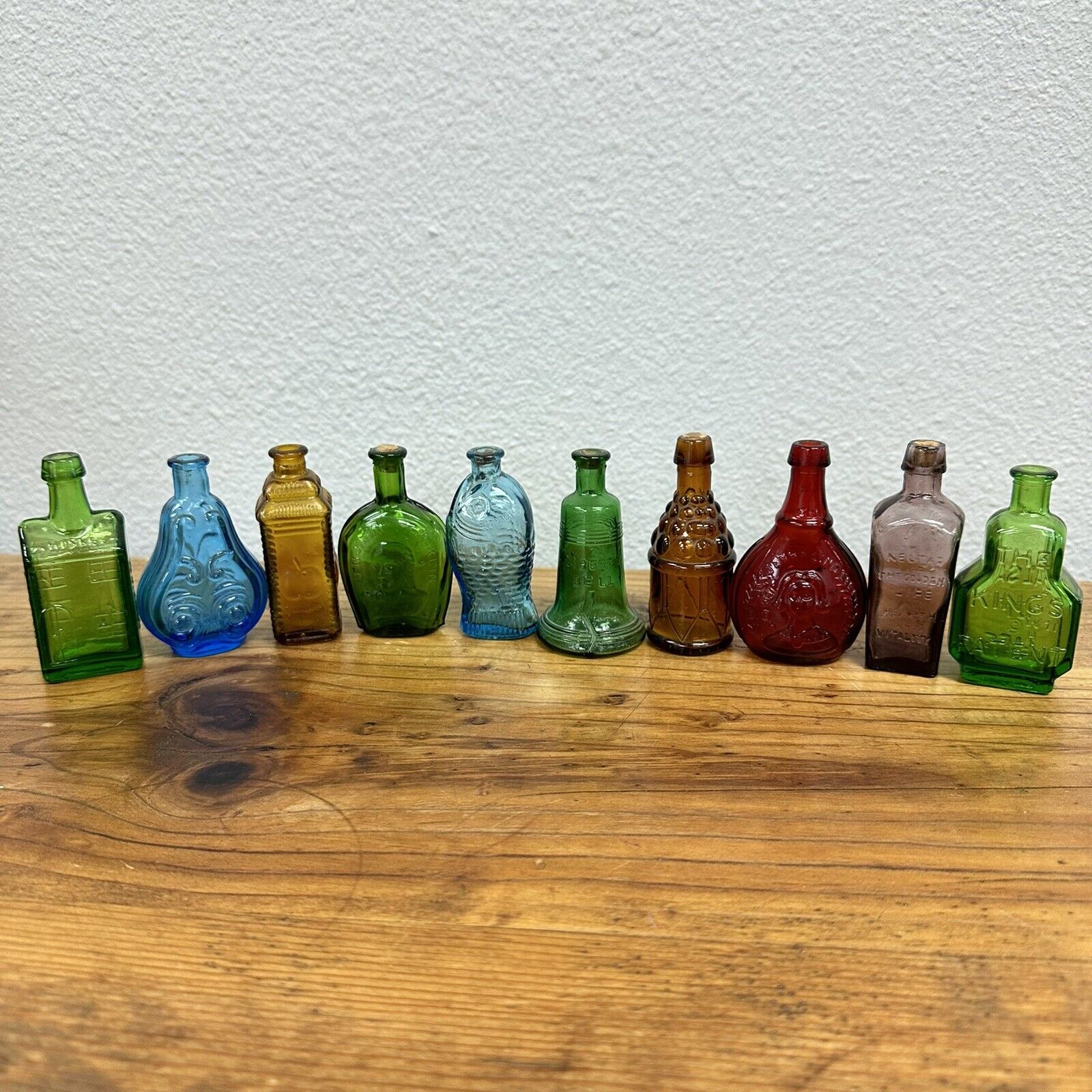 Lot 10 Vintage Wheaton Miniature Glass Bottles Ben Franklin, Liberty Bell, Fish