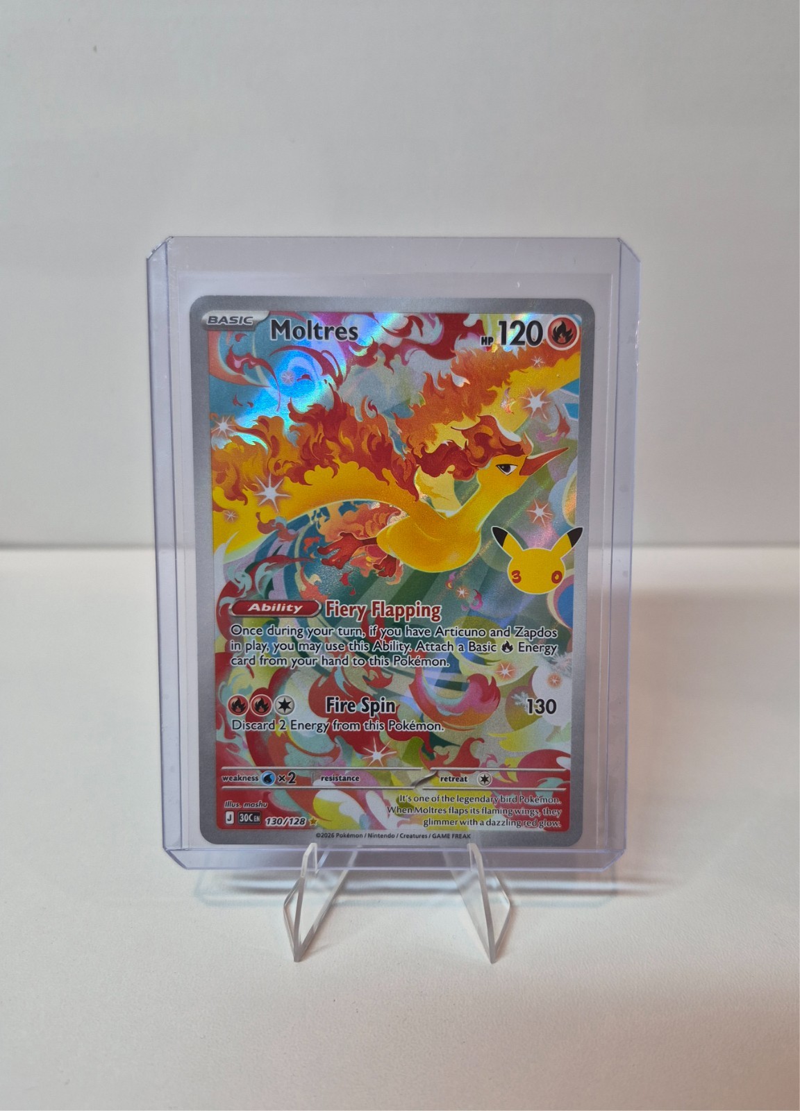 Pokemon 30th Anniversary Moltres 130/128 Illustration Rare Holo English NM