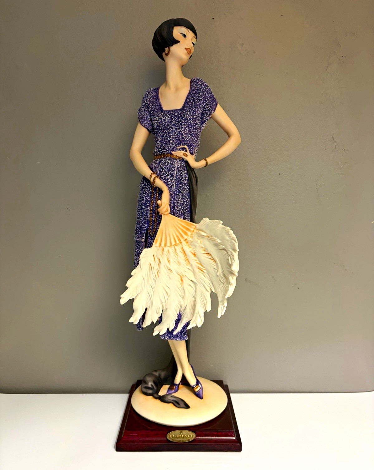 Florence Giuseppe Armani Lady w/ Fan Painted Porcelain Figurine Wood Base LE Florence Giuseppe Armani Lady w/ Fan Painted Porcelain Figurine Wood Base LE