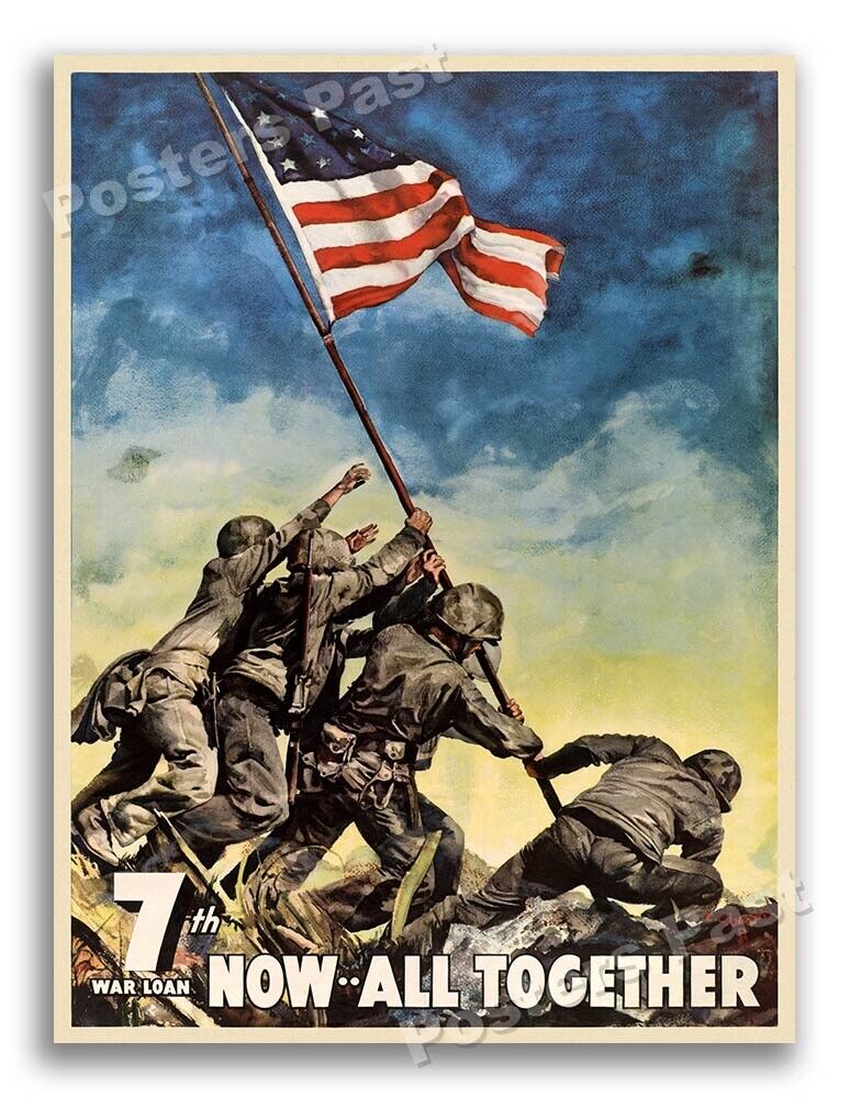 “Now . . . All Together” 1945 Vintage Style World War 2 Poster - 24x32