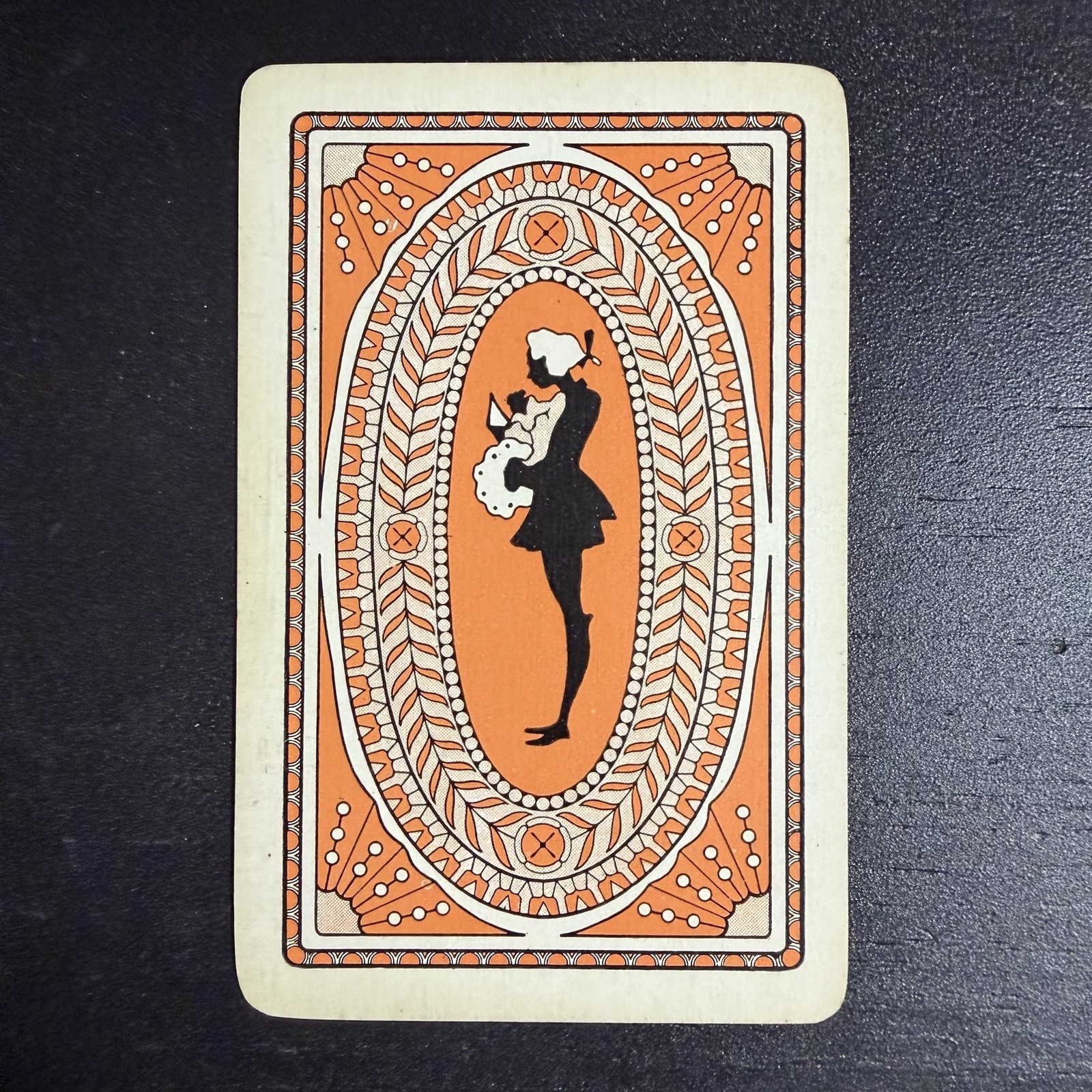 Mans Silhouette Orange Single Swap Playing Card -c. 1940s (Linen) Mans Silhouette Orange Single Swap Playing Card -c. 1940s (Linen)