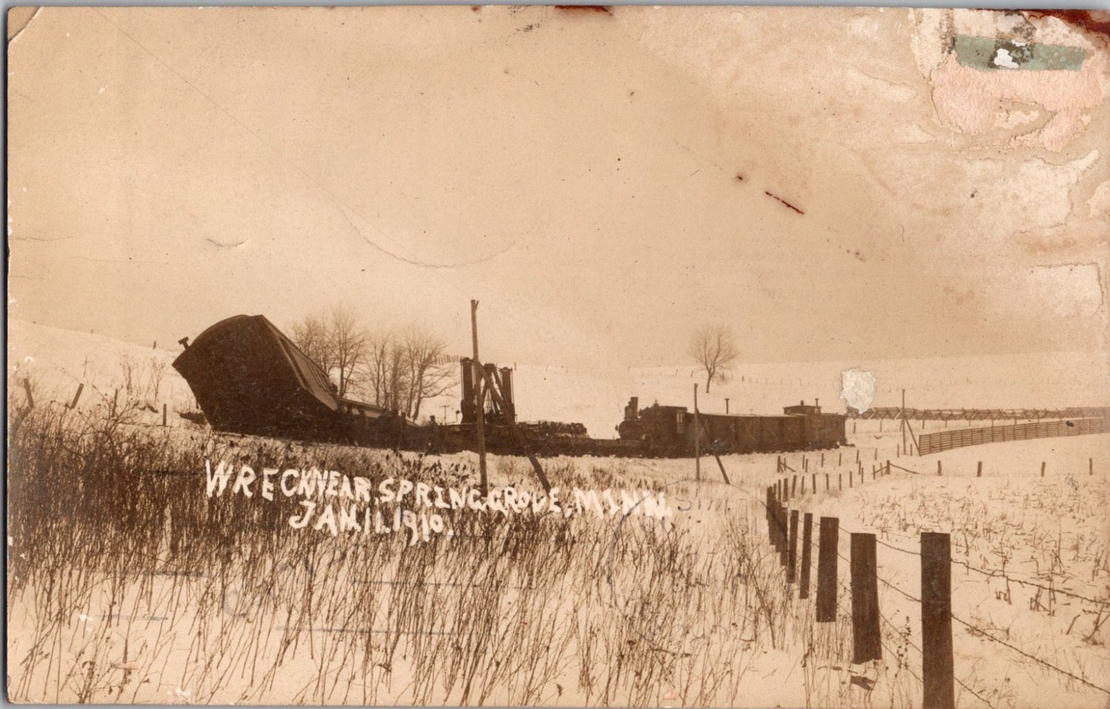 RPPC Wreck near Spring Grove, Minnesota, Jan 11, 1910 Train c1910 Some Damage