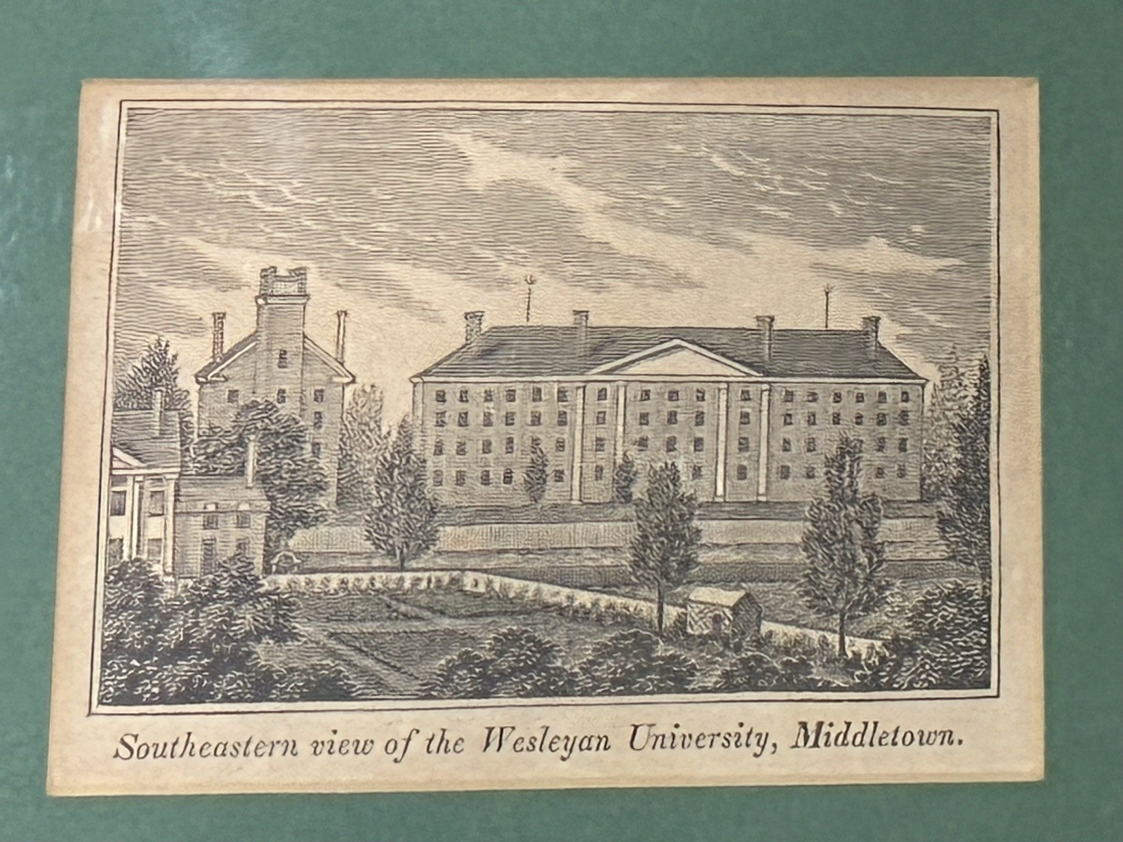 Antique 1838 Wesleyan University Middletown CT Engraving J.W. Barber Framed 