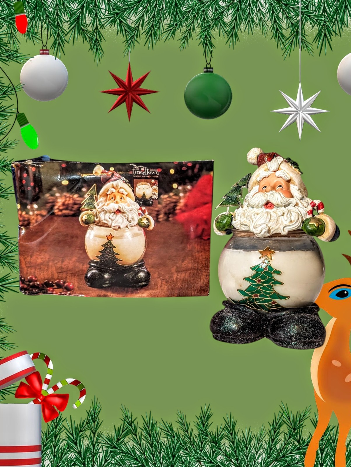 KIRKLAND Tinseltown STARDUST Winter Collection 3 Piece SANTA CLAUS Candle Decor